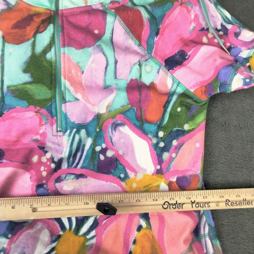 Floral Zip-Front Mint and Pink Shift Dress - Picture 9 of 11